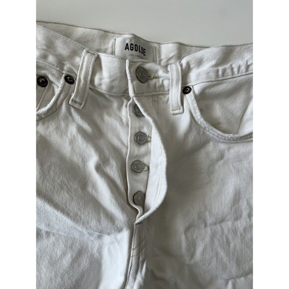 AGOLDE Parker Long Jean Shorts 25 Raw Hem White Denim Organic Cotton Button Fly - Picture 5 of 10